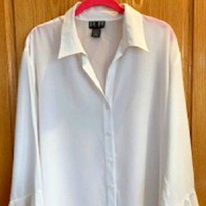R2R White Polyester Long Sleeve Bell Cuffs Button Front Shirt Blouse Sz: 1X